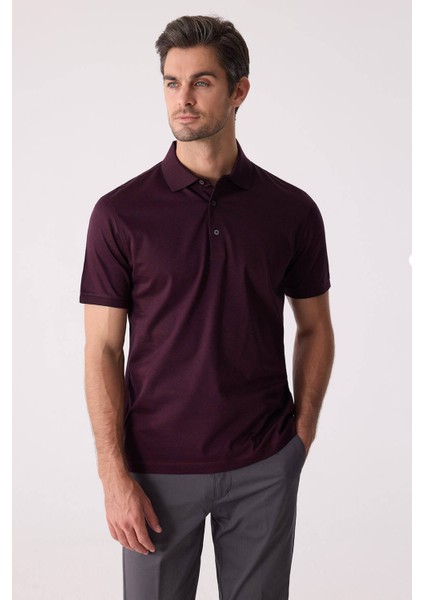 Erkek Bordo Regular Fit Desenli Merserize Polo Yaka Tişört indirimleri