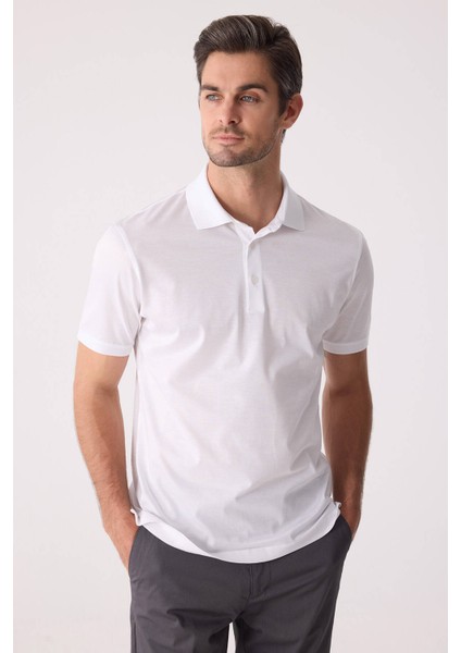 Erkek Beyaz Regular Fit Merserize Polo Yaka Tişört fırsatları