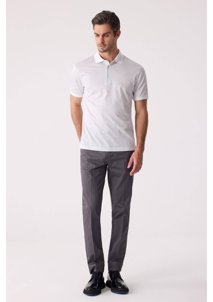 Erkek Beyaz Regular Fit Polo Yaka Desenli Merserize Tişört modelleri