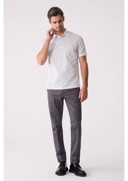 Erkek Beyaz Regular Fit Polo Yaka Desenli Merserize Tişört fırsatları