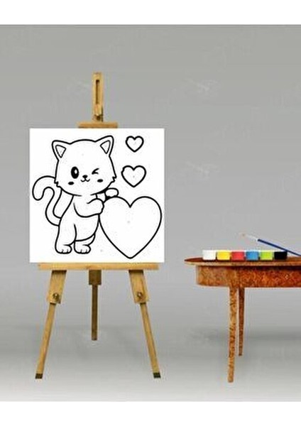 Sayılarla Boyama Seti Kalpli Kedicik 20X20 Çocuk Sayılarla Boyama Hobi Tuval modelleri
