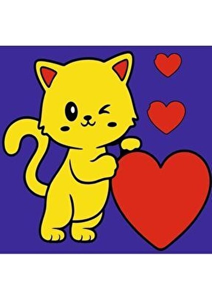 Sayılarla Boyama Seti Kalpli Kedicik 20X20 Çocuk Sayılarla Boyama Hobi Tuval fırsatları