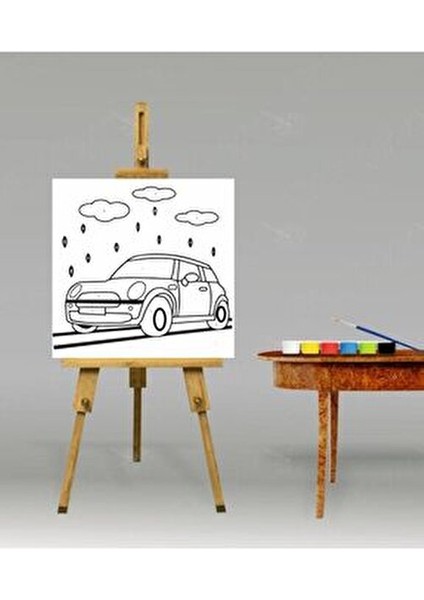 Sayılarla Boyama Seti Yağmurlu Araba 20X20 Çocuk Sayılarla Boyama Hobi Tuval