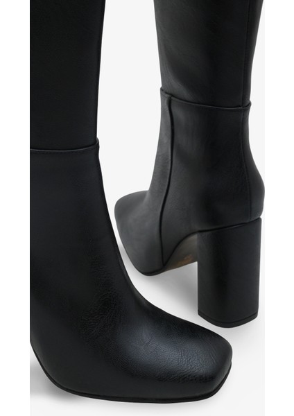 Kadın Fermuarlı Kalın Ökçe Topuklu Çizme Islor Siyah modelleri