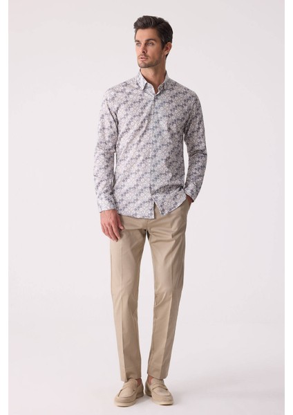 Erkek Bej Slim Fit Gizli Yaka Düğmeli Gömlek fırsatları