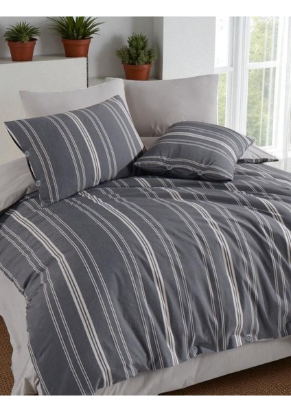 Naturel Pamuklu Çift Kişilik Nevresim Takımı ( 4 Yastık Kılıfı, 2 Yastık Düğmeli)