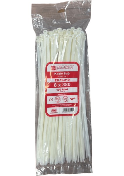 Kablo Bağı Cırt Kelepçe 8X380 mm Beyaz 100 Adet Fiyatıdır