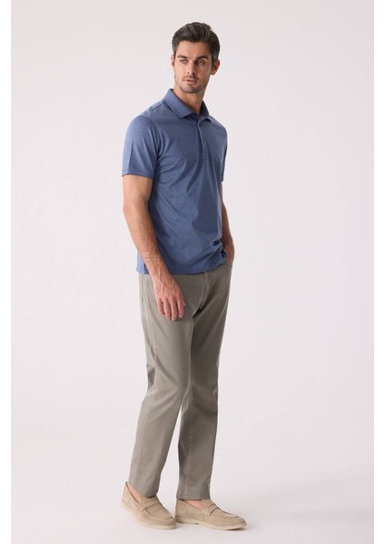 Erkek Mavi Regular Fit Desenli Merserize Polo Yaka Tişört fırsatları