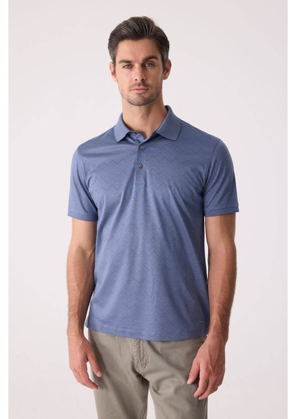 Erkek Mavi Regular Fit Desenli Merserize Polo Yaka Tişört indirimleri