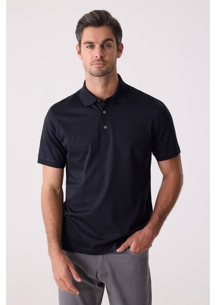 Erkek Füme Regular Fit Merserize Desenli Polo Yaka Tişört