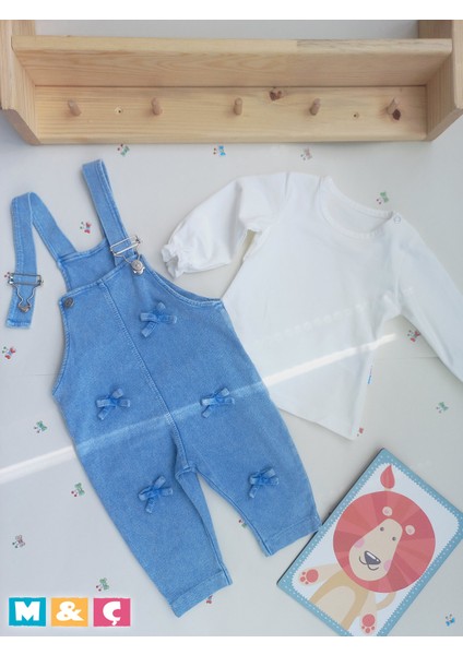 Sevimli Jean Fiyonk Detaylı Kız Bebek Bluzlu Tulum 2li Takımı fiyatları