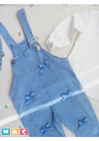 Sevimli Jean Fiyonk Detaylı Kız Bebek Bluzlu Tulum 2li Takımı modelleri