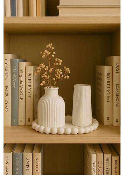 Beton Dekoratif Bohem Vazo Seti – 3’lü Modern Tasarım 10 x 10 x 20