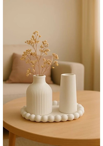 Beton Dekoratif Bohem Vazo Seti – 3’lü Modern Tasarım 10 x 10 x 20 modelleri