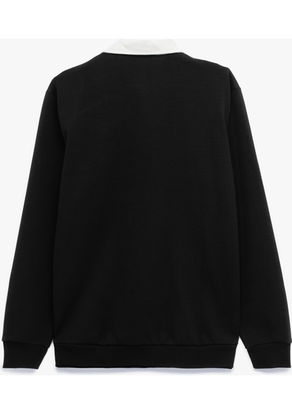 Uzun Kollu Pamuklu Düğmeli Nakışlı Renk Kontrastlı Polo Yaka Sweatshirt fırsatları