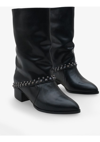 Kadın Sivri Burun Troklu Topuklu Günlük Bot Ginos Siyah