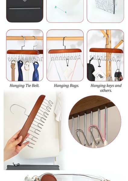 Mithra Life 8 Kancalı Kahverengi Ahşap Elbise Eşarp Kravat Kemer Çanta Askısı MIT1219 fırsatları