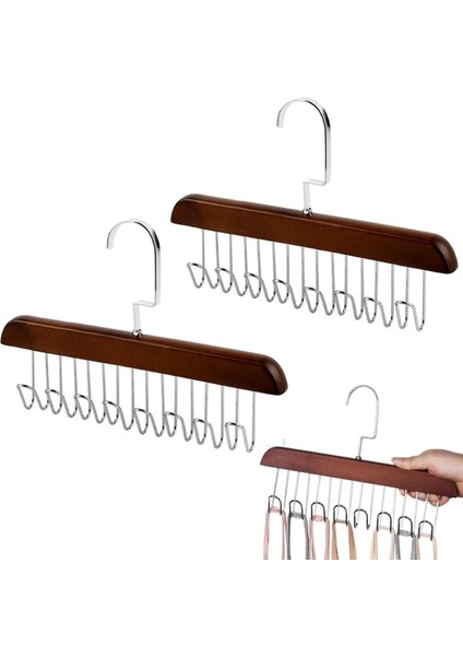 Mithra Life 8 Kancalı Kahverengi Ahşap Elbise Eşarp Kravat Kemer Çanta Askısı MIT1219