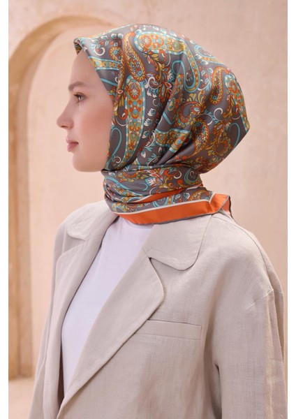 Tivil İpek Eşarp 4101 - 39 Turuncu Karışık Desen