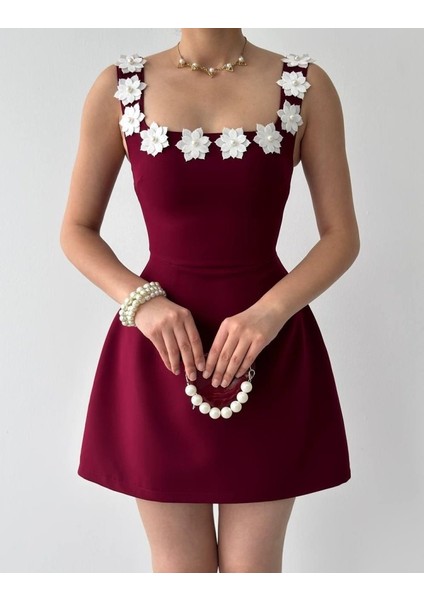 Alyosa Çiçek Detaylı Elbise S-Bordo fiyatları