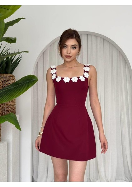 Alyosa Çiçek Detaylı Elbise S-Bordo fırsatları