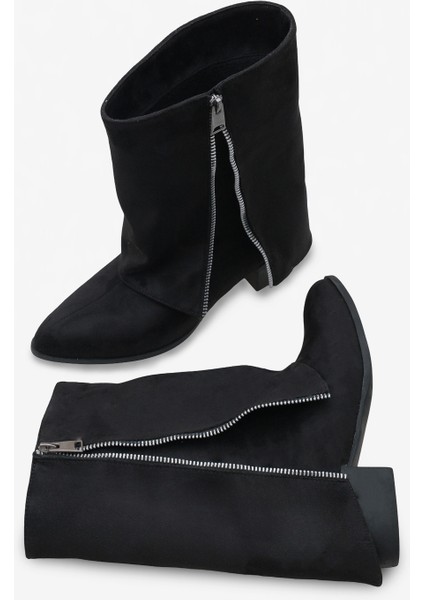 Kadın Yandan Fermuarlı Sivri Burun Günlük Bot Volara Siyah Süet fiyatları