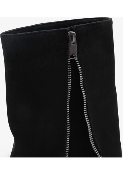 Kadın Yandan Fermuarlı Sivri Burun Günlük Bot Volara Siyah Süet modelleri