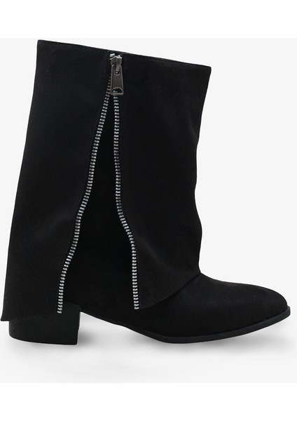 Kadın Yandan Fermuarlı Sivri Burun Günlük Bot Volara Siyah Süet fırsatları