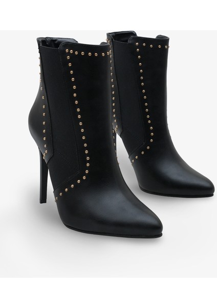 Kadın Çift Lastikli Sivri Burun Troplu Bot Melles Siyah