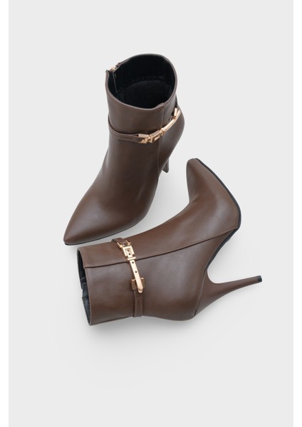 Kadın Topuklu Sivri Burun Tokalı Fermuarlı Günlük Bot Royas Kahve fiyatları