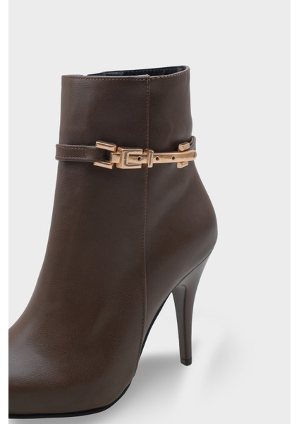 Kadın Topuklu Sivri Burun Tokalı Fermuarlı Günlük Bot Royas Kahve modelleri