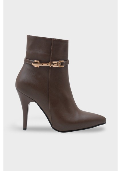 Kadın Topuklu Sivri Burun Tokalı Fermuarlı Günlük Bot Royas Kahve fırsatları