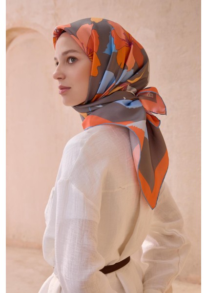 Tivil İpek Eşarp 4100 - 50 Gri Karışık Desen