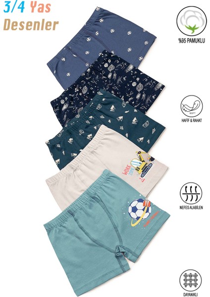 Özkan 31802 5'li Paket Erkek Çocuk Karışık Renkli Desenli Pamuklu Yumuşak Rahat Şort Boxer fiyatları