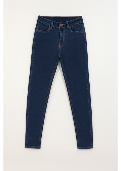 Kadın Yüksek Bel Süper Skinny Koyu Mavi Jean Pantolon
