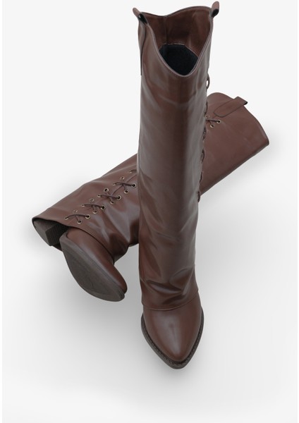 Kadın Bağcık Detaylı Sivri Burun Günlük Çizme Holdes Kahve fiyatları