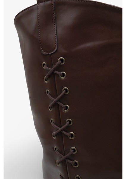 Kadın Bağcık Detaylı Sivri Burun Günlük Çizme Holdes Kahve modelleri