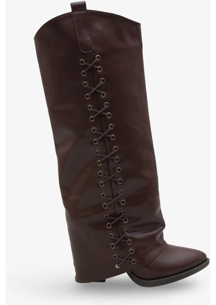 Kadın Bağcık Detaylı Sivri Burun Günlük Çizme Holdes Kahve fırsatları