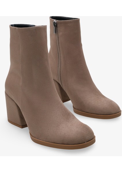 Kadın Yandan Fermuarlı Topuklu Günlük Bot Selans Vizon Süet