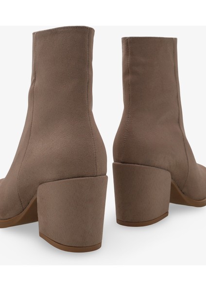 Kadın Yandan Fermuarlı Topuklu Günlük Bot Selans Vizon Süet modelleri