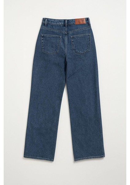 Kadın Yüksek Bel Geniş Kesim Paça Detaylı Jean Pantolon fiyatları