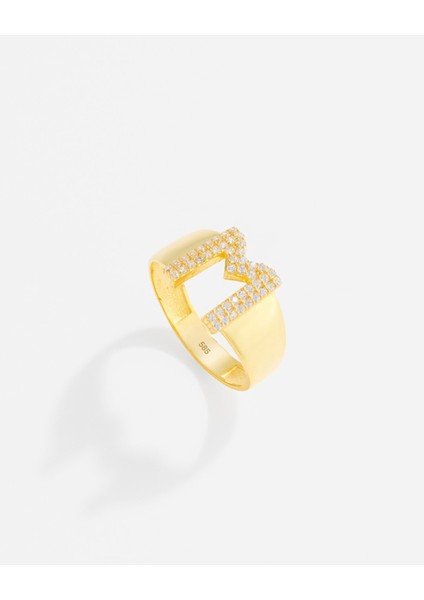 14 Ayar Kişiye Özel Harfli ve Zirkon Taşlı Altın Yüzük