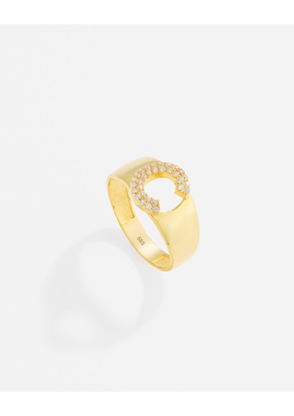 14 Ayar Kişiye Özel Harfli ve Zirkon Taşlı Altın Yüzük