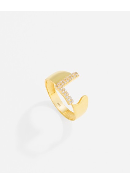 14 Ayar Kişiye Özel Harfli ve Zirkon Taşlı Altın Yüzük