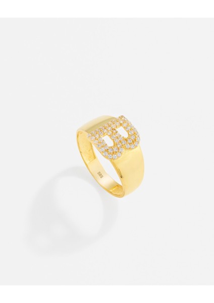 14 Ayar Kişiye Özel Harfli ve Zirkon Taşlı Altın Yüzük