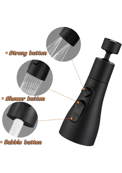 360 Derece Dönebilen 3 Fonksiyonlu Musluk Başlığı Musluk Ucu Lavabo Başlığı