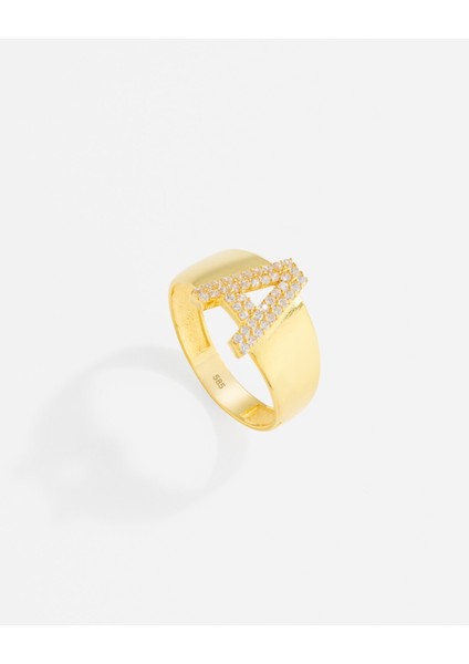 14 Ayar Kişiye Özel Harfli ve Zirkon Taşlı Altın Yüzük