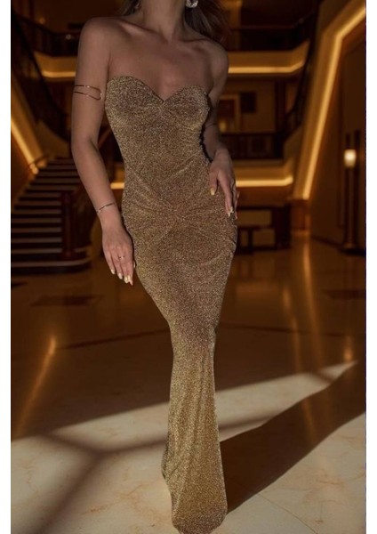 Straplez Simli Uzun Elbise L- fiyatları