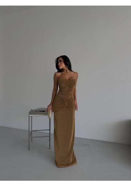 Straplez Simli Uzun Elbise L- fırsatları