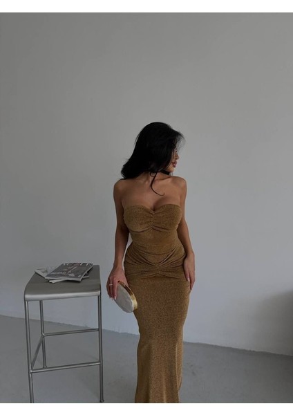 Straplez Simli Uzun Elbise L- indirimleri